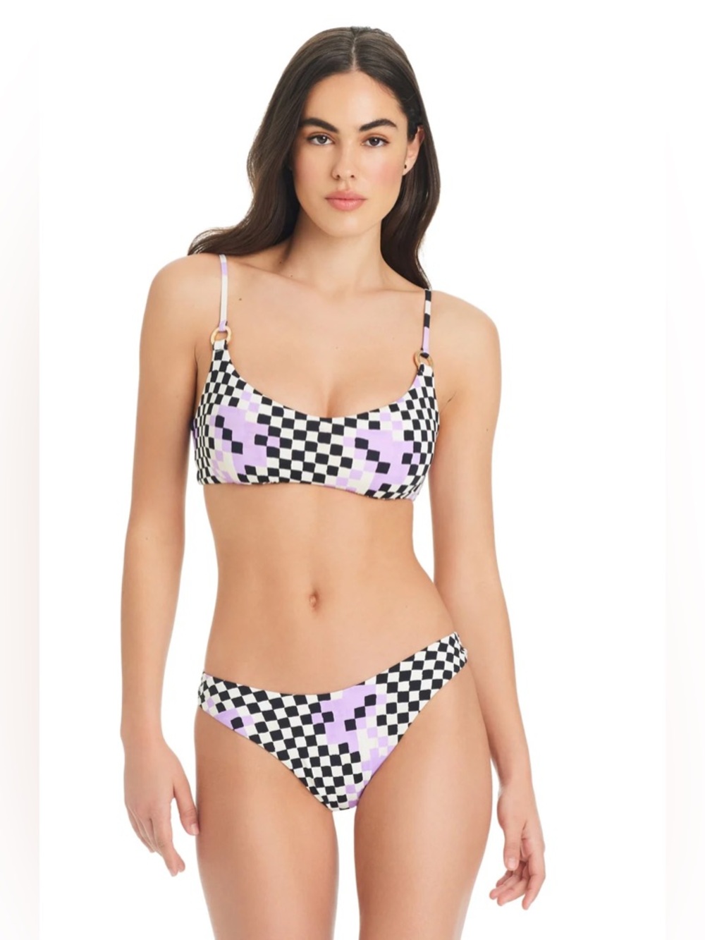 XSMALL NWT RED CARTER - GRACE CHECK ME OUT BIKINI SWIMSUIT BLACK WHITE LILAC